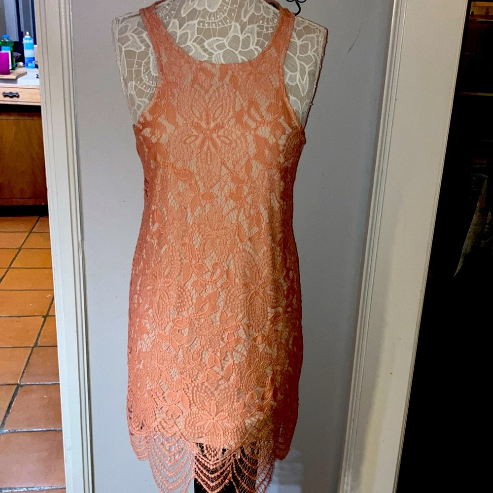 Express Medium Dress Beautiful Coral has slip dress under